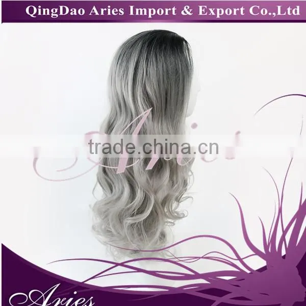 16" Long Ombre Grey Curly Wavy Lace Front Wig Heat Resistant photo-5
