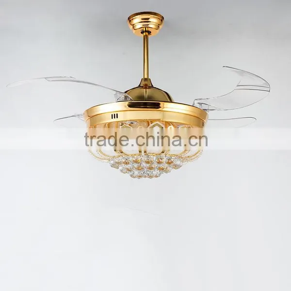Small Size Crystal Golden LED Ceiling Fan With ABS Blades photo-3