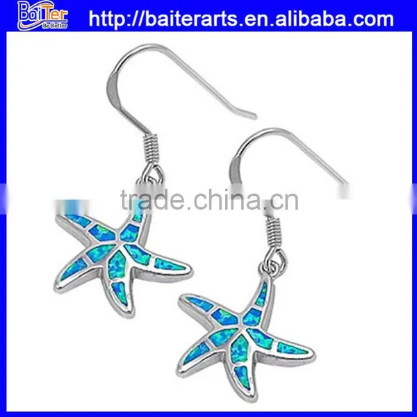 Rhodium Finish .925 Sterling Silver Synethic Blue Fire Opal Stud Earrings Wholesale photo-5