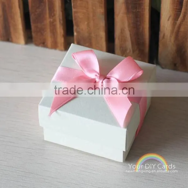 White Square Marriage Candy Box With Pink Ribbon and Bowknot photo-2