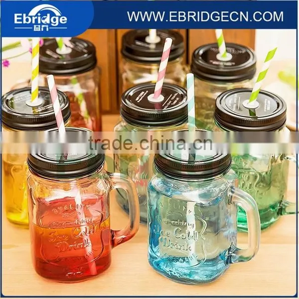 16oz Purple Square Wide-mouth Glass Mason Jar With Handle for Drinking, Glass Tea Mug photo-4