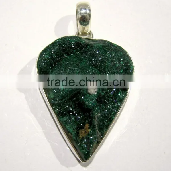 Malachite Pear Rough Gemstone Pendant, 925 Solid Sterling Silver Pendants, Designer Bezel Pendant photo-3