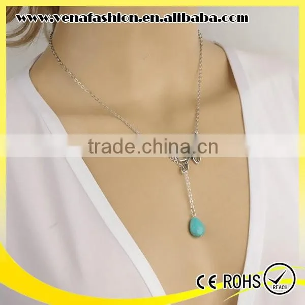Leaf Water Drop Bead Thick Chain Silver Necklace Designs photo-5