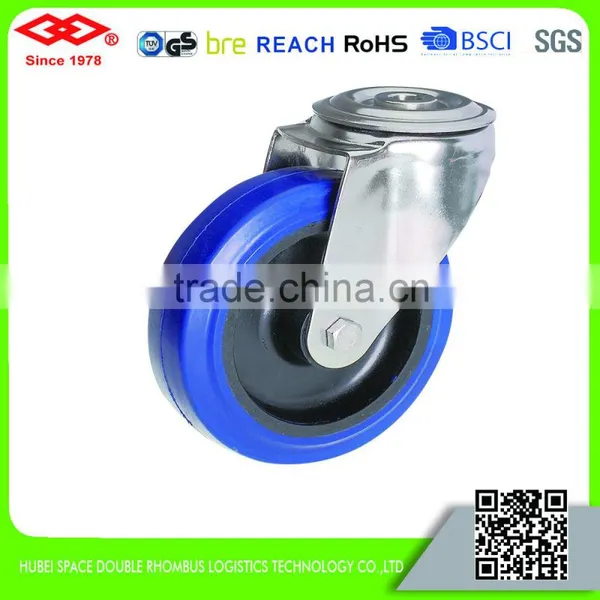 80mm-200mm Stainless Steel Elastic Rubber Caster Wheel With Nylon Center photo-2