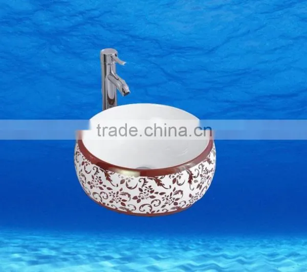 Fashionable Sanitary Ware Ceramic Bathroom Sink Chinese Style Golden Wash Basins photo-2