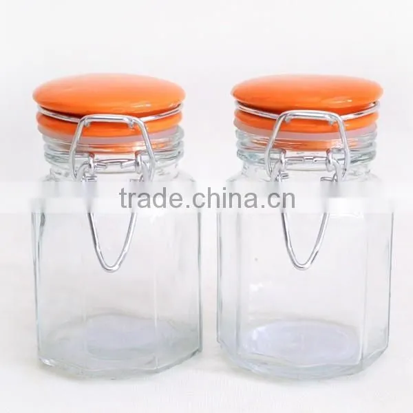 Colored Glass Jar With Glass Stopper Clamp Lid photo-3