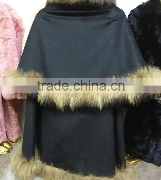 Luxury Design Lady's Cashmere and Raccoon Fur Trim Cape photo-2