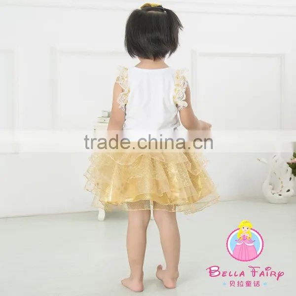 Best Selling Gold Baby Dress Pictures,girl Dresses With Bow,children Summer Flow Wholesale Lace Baby Dress photo-3