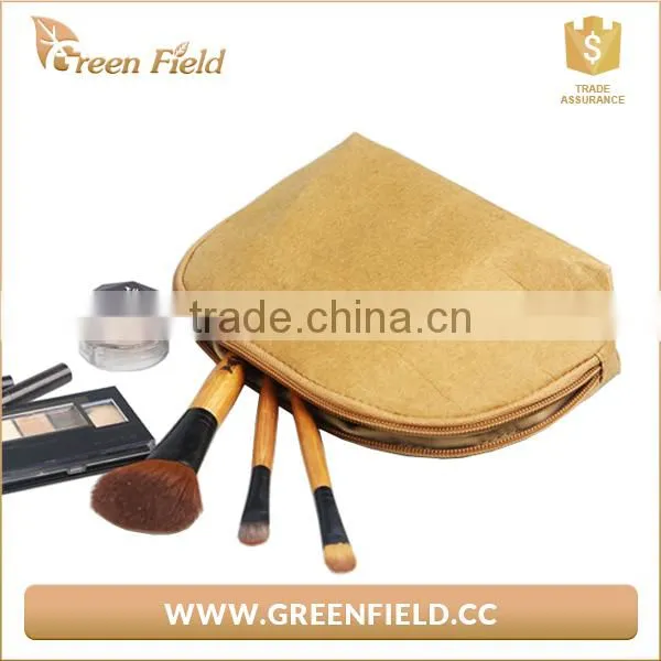 Green Field Brown Washable Kraft Paper Fabric Makup Cosmetic Bag photo-5