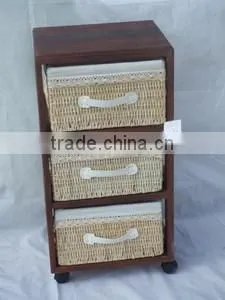 Tong Wood Living Room Display Shoe Cabinet With Wicker Drawer photo-4