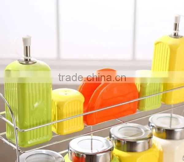 Kitchen Ceramic Canister Set With Stainless Metal Stand photo-5