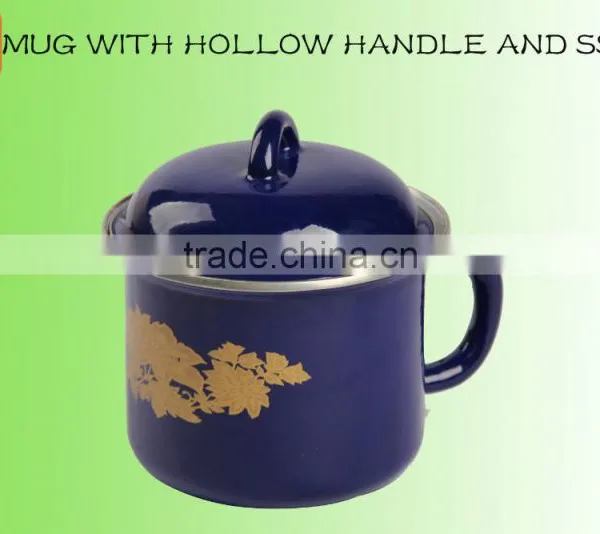 12/14cm Printing Enamel Cup Mug With Lid With Hollow Handle photo-3