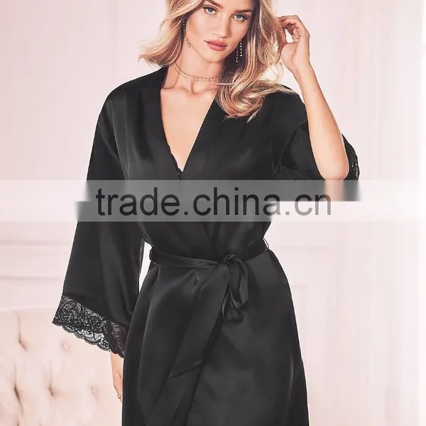 Wholesale Custom Made in China High Quality Women Fashion Stain Dressing Gown Sleepwear Silk Dressing Gown photo-2