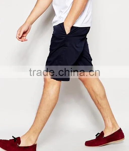 Hot Sale Latest Custom Two Back Pocket Men's Navy Slim Fit 98% Cotton 2% Elastane Twill Button Fly Casual Blank Shorts photo-4