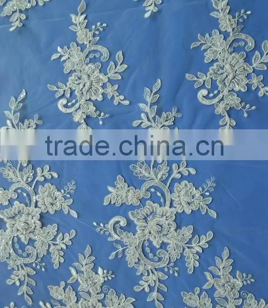 Eco Friendly Design Wholesale African Beaded Corded Lace Dress Fabric photo-3