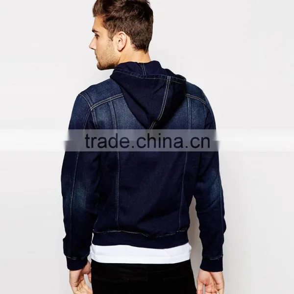 2016 New Fashion Denim Hoody Jacket for Men Customized Design photo-2