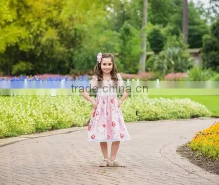 Girls Flutter Sleeve Kids Clothing Wholesale Roses Printed Designer One Piece Dress photo-4