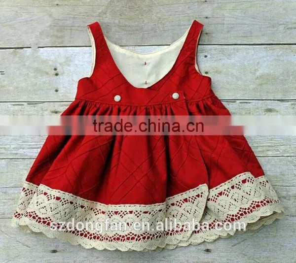 2017 New Arive Little Girls Red Christmas Party Dress Ivory Lace Crocheted Solid Color Dress photo-2