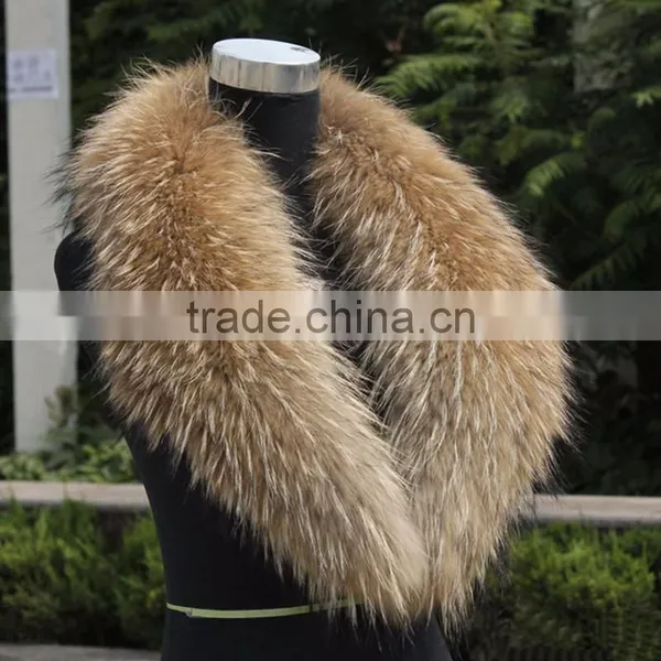Myfur 2016 China Wholesale Natural Raccoon Fur Hood Trim Detachable Women Leather Collars photo-2