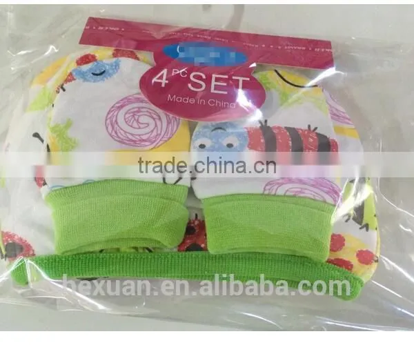 OEM or Stocked ,4pcs/set Newborn Baby Double Hat, 2 Pieces + Protective Gloves, 2 Pairs of Cotton, 4 Pcs Each Set photo-5