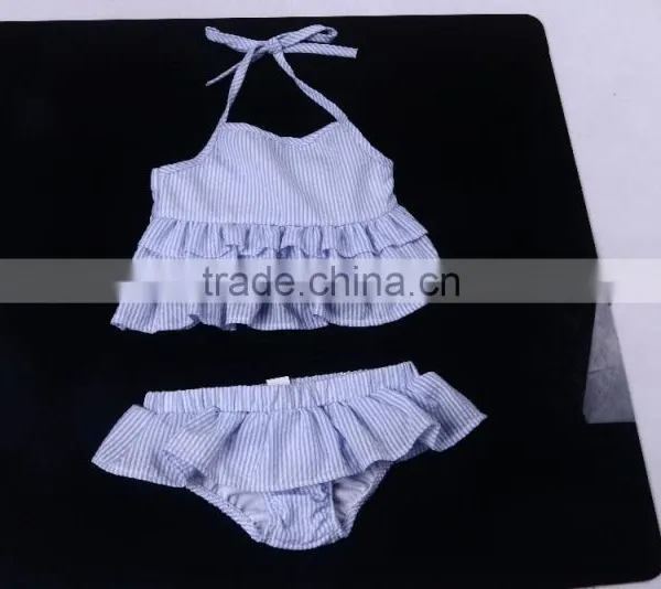 Girls One Piece Ruffle Toddler Kid Seersucker Swimsuit photo-3