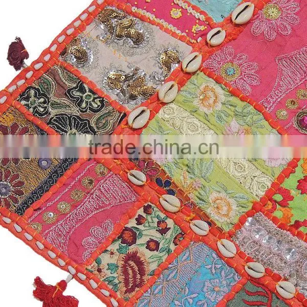 Eclectic Lounge Seating Pillow Rajasthan Patchwork Cowrie Shell Floor Cushion photo-4
