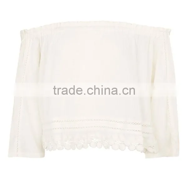 Factory Direct Sale Boho Style off Shoulder Crochet Long Sleeve Female Tops photo-6