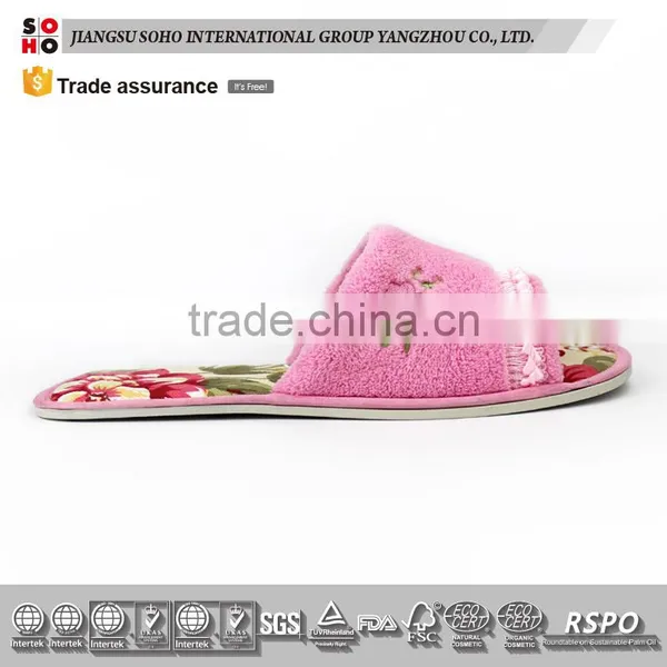 2017 Attractive Design Flat Resort Logo Embroidered Velvet Eva Hotel Slippers Indoor Slipper photo-2