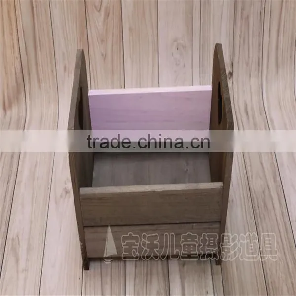 Antique Wood Bed Props Newborn Baby Wooden Bed Sturdy Bucket Pattern Phootgraphy Props photo-4
