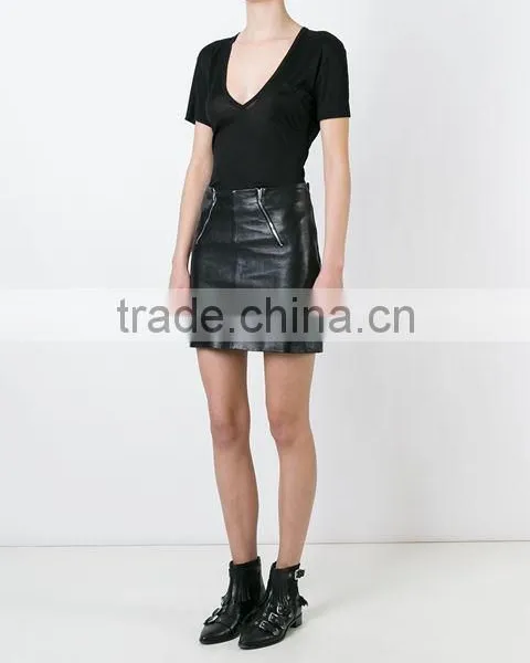 Custom Womens V Neck Blank Plain T Shirts,Pure Black Cotton V Neck T-Shirts For Women photo-3