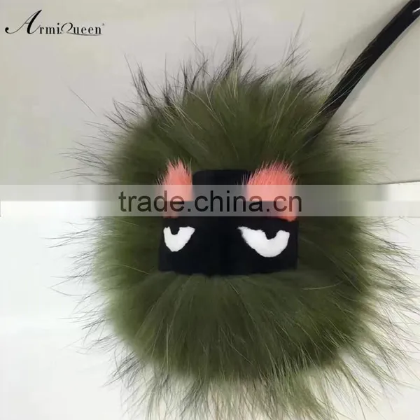 Raccoon Pendant Lovely Little Monster Raccoon Fur Pom Pom Keychain photo-3