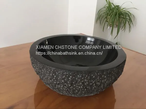 Monglolia Black Granite Bathroom Vessel Round Sink Stone Wash Basin photo-2