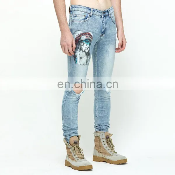 DiZNEW Denim Ripped Pants Slim Fit Digital Print Bulk 2020 Factory Manufacturer Jeans Men photo-5