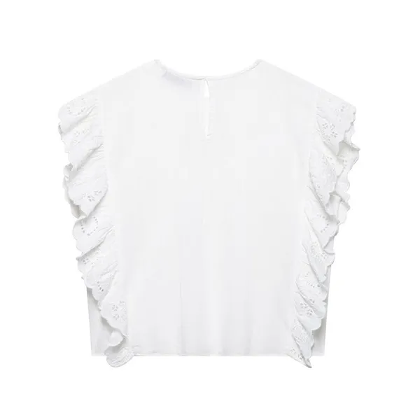 2025 Spring and Summer New Wooden Ear Sleeveless T-shirt Romantic Embroidered Hollow Top photo-2