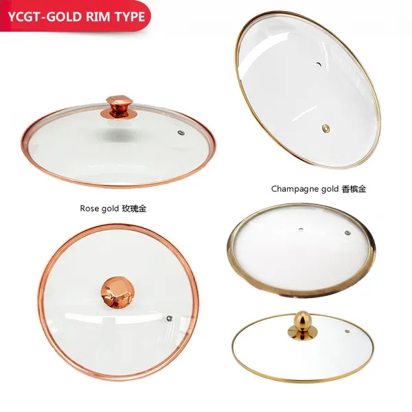 Golden Rim Stainless Steel Rim Tempered Glass Lid Stable Sealing Cover Suitable For Multiple Household Cooking Pot Wholesale Supply