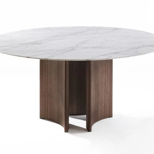 Rectangular Marble Table With Canaletta Walnut Base