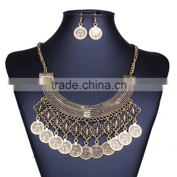 Latest American and European Fashion Exquisite Antique Coin Pendnat Necklaces Set photo-3