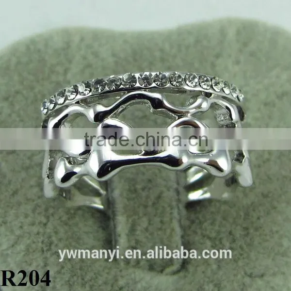 Fashion Rhinestone Ring Ripple Alloy Plated Gold/silver Ring R204 photo-3