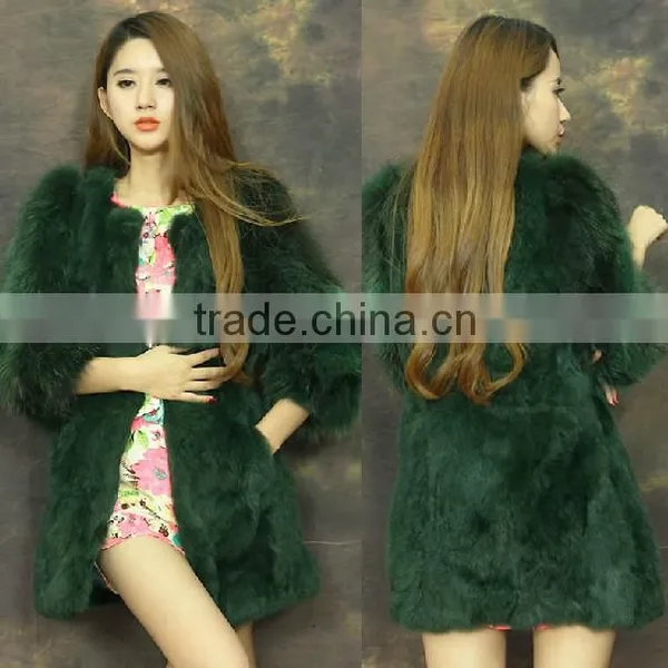Newest Unique Emerald Luxury Coats Rabbit Fur With Raccoon Sleeve Women European Style Winter Coats "11"