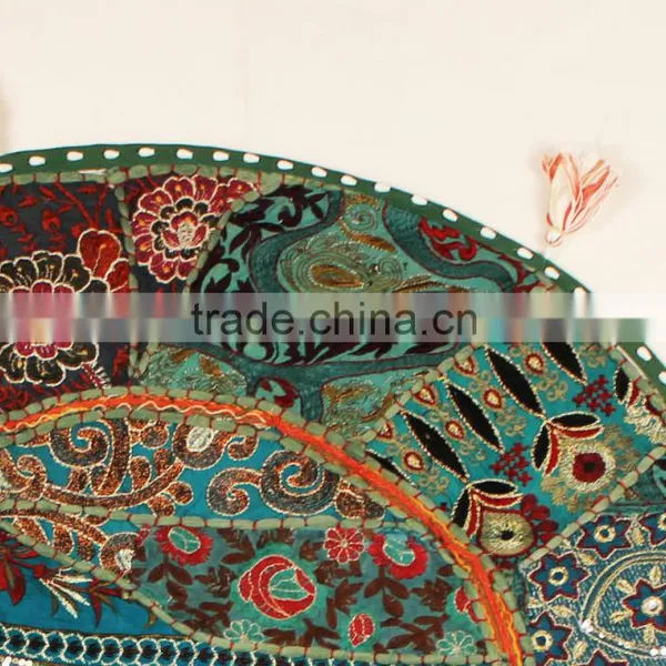 Indian Meditation Green Cushion Covers Indian Round Ethnic Patchwork Pillows Bohemian Vintage Floor Pillows photo-4