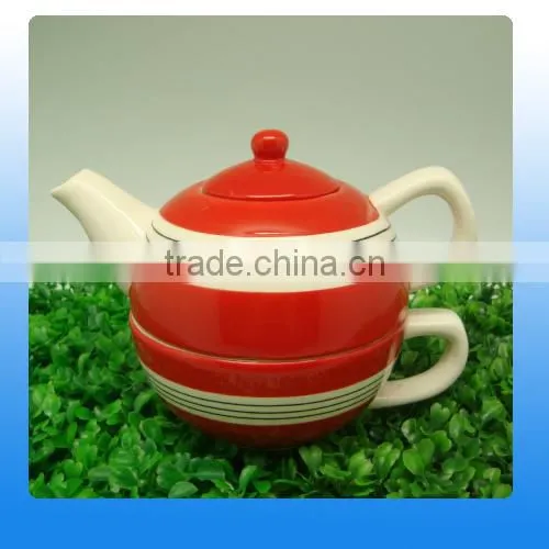 Creative Design Ceramic Tea Cup Pot in One With Stripe Painting Supplier's Choice photo-2