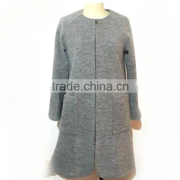 2016 AW Woolen Garment Customized Woman Ladies Fashion Collarless Slim Fit