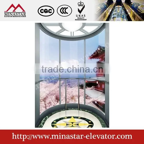 630kg~1250kg,1.0m/s~1.75m/s Sightseeing Elevator and Observation Elevator|panoramic Glass Elevator photo-3