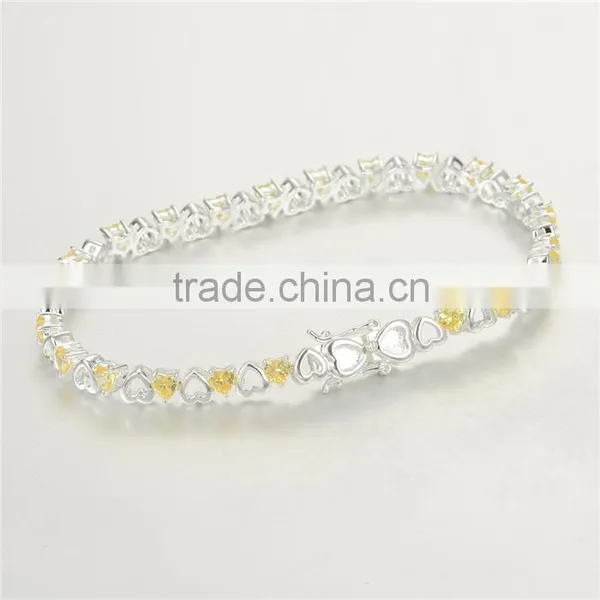 925 Sterling Silver Tennis Bracelet With Middle Size Gold Zircon photo-6