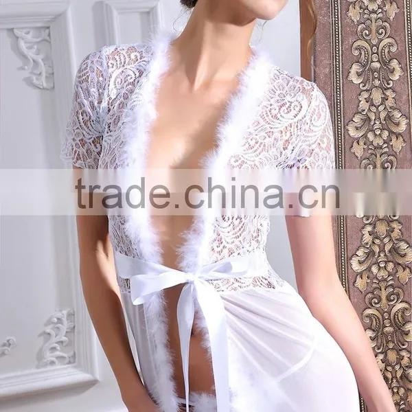Embroidery Long Lingerie Women Sexy Bridal Nighty