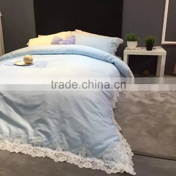 2016 New Design Pure Blue Sky With Laces 60S Long Stapled Cotton Bedding Set