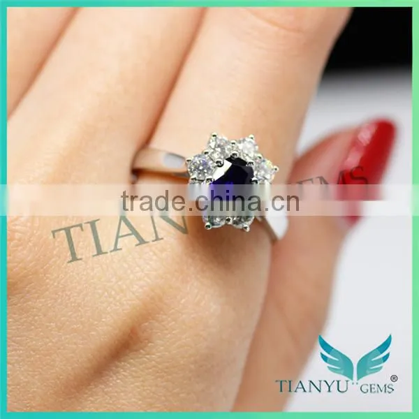 Fashion Styles 925 Sterling Silver Blue Round Cut Corundum Moissanite Diamond Ring Wedding Rings photo-6