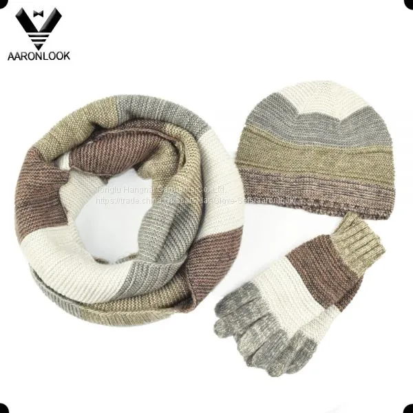 Trendy Unisex Colorful Stripe Pattern 3PC Knit Winter Set photo-4