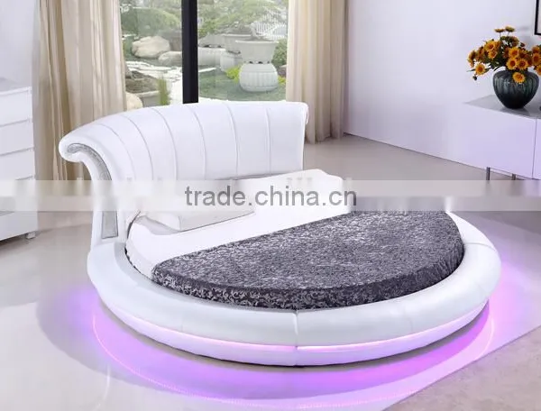 Bisini White Leather LED Round Bed, Luxury LED Round Bed photo-3