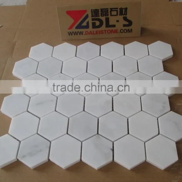 Big Hexagon Bianco White Carrara Marble Mosaic Tile 12x12 photo-2